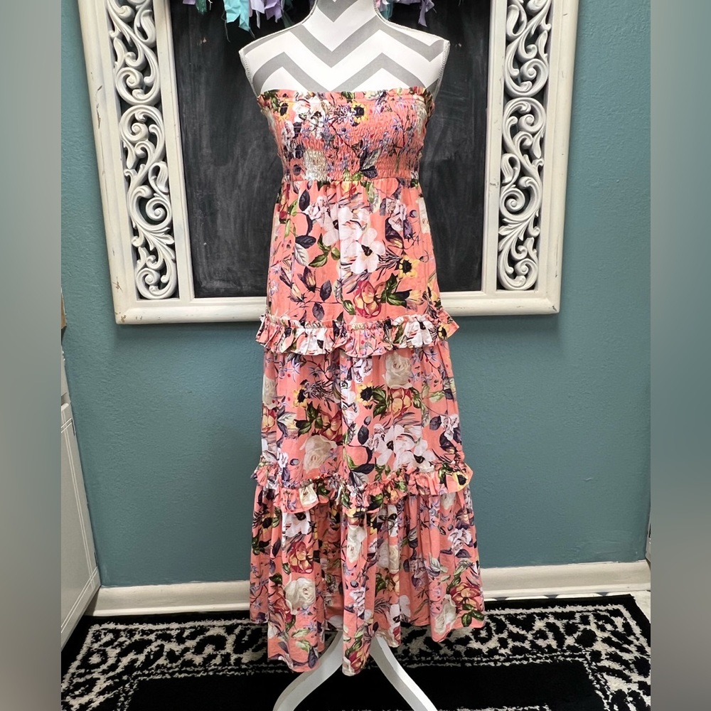 INC Floral strapless Ruffle tiered Maxi Dress